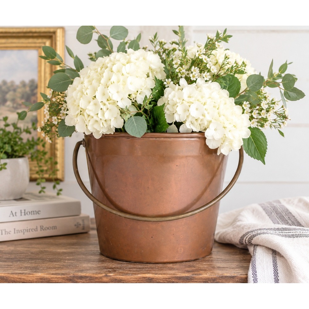 Vintage Copper Bucket with Handle Rustic Farmhouse Pail Planter Decor West Bend